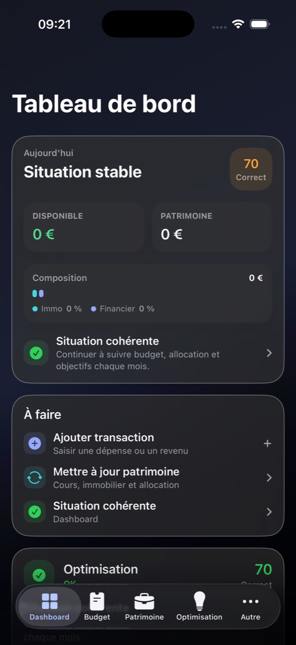 Tableau de bord Valorys sur iPhone